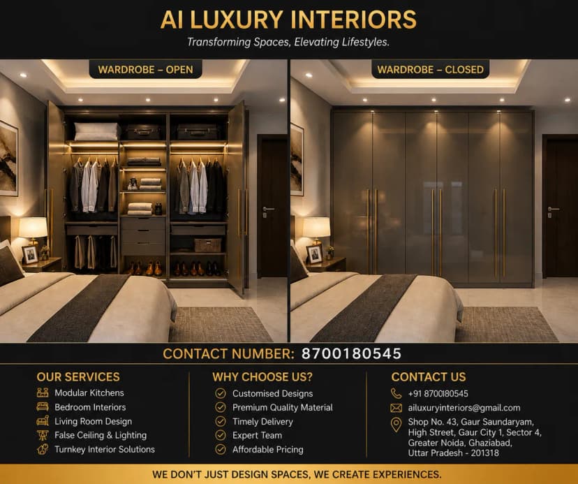AI Luxury Interiors / Gypsum false ceiling/ Grid / PVC / WPC Lover/ Interior Designer/ Noida / Delhi NCR project