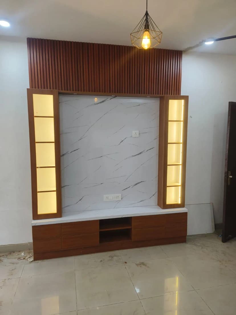 HUNAINTERIOR ENTERPRISES_wpc, pvc wall cladding panels.wardrobe,modular kitchen, gypsumCeiling, carpenter in noida project