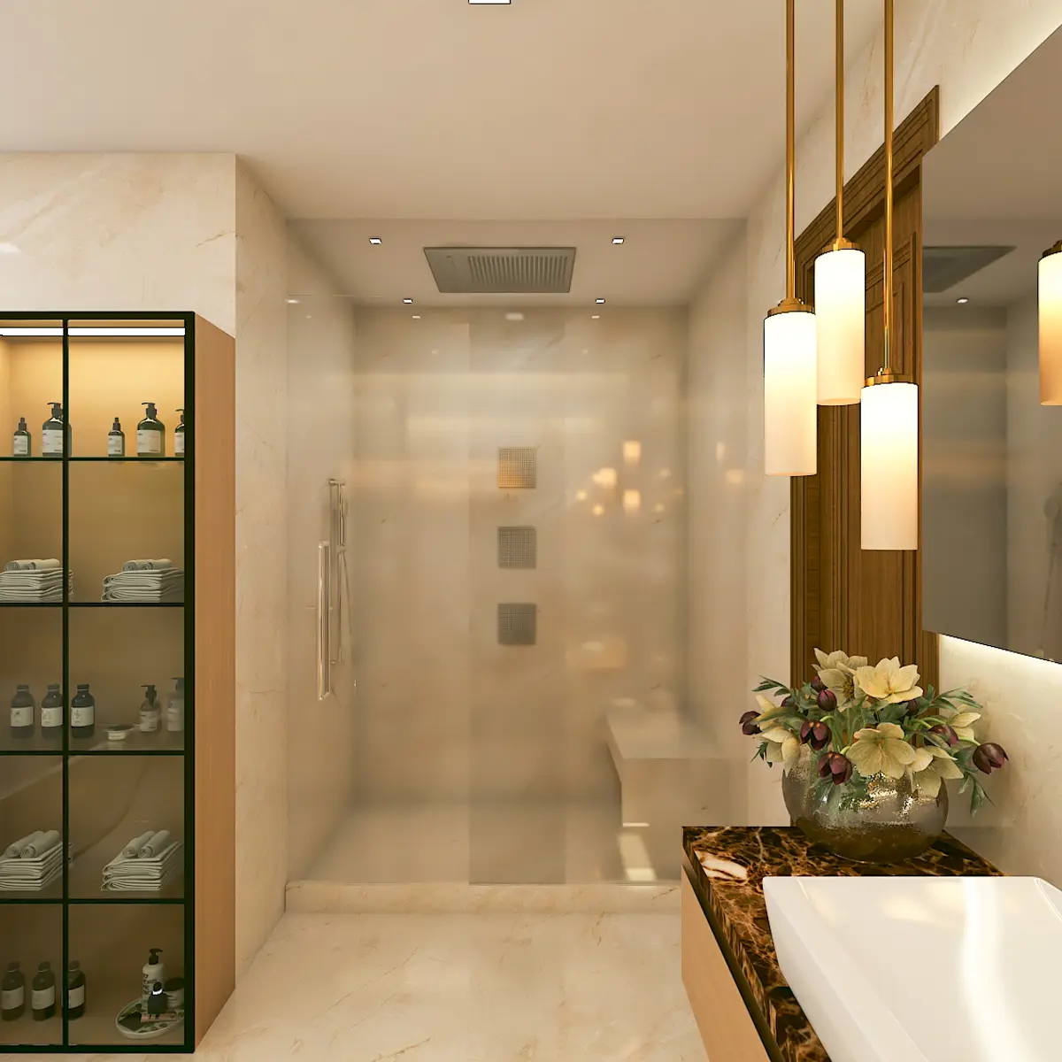 beige luxury bathroom with tiles — real Indian home