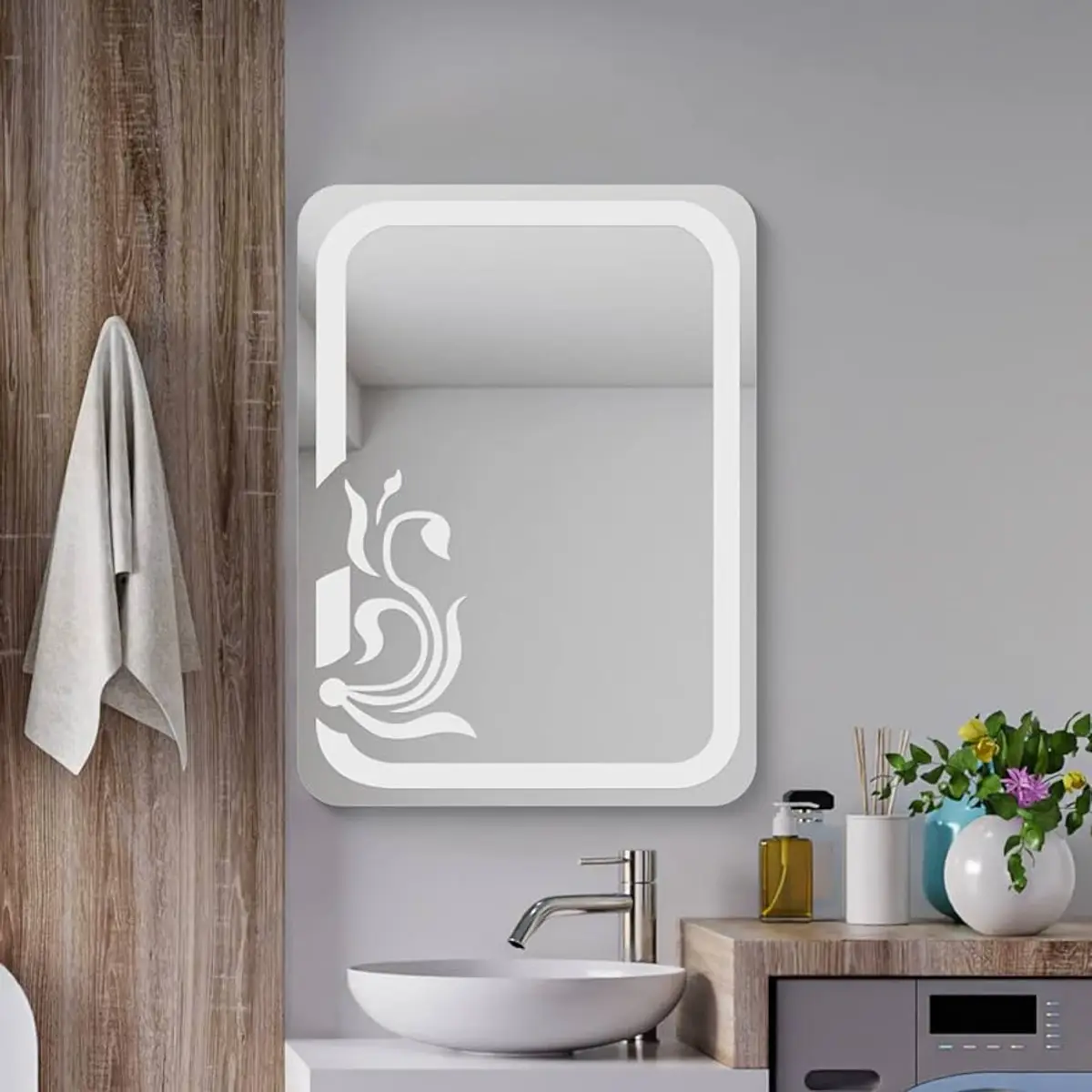 beige modern minimalist bathroom with vanity — real Indian home