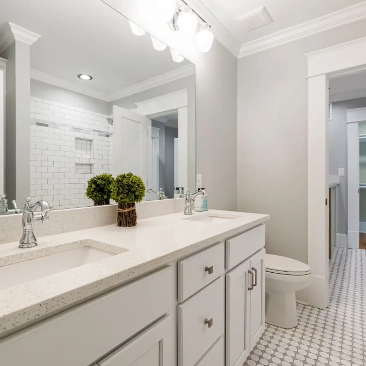 beige traditional bathroom with vanity — real Indian home