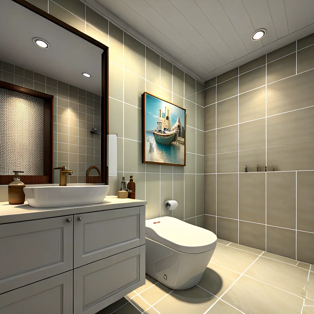 beige traditional bathroom with vanity — real Indian home
