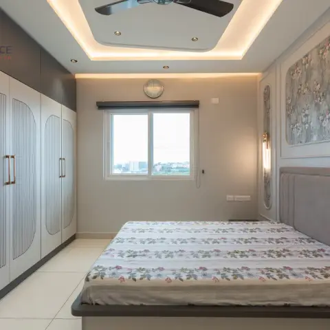 pastel modern indian master bedroom with wardrobe — real Indian home