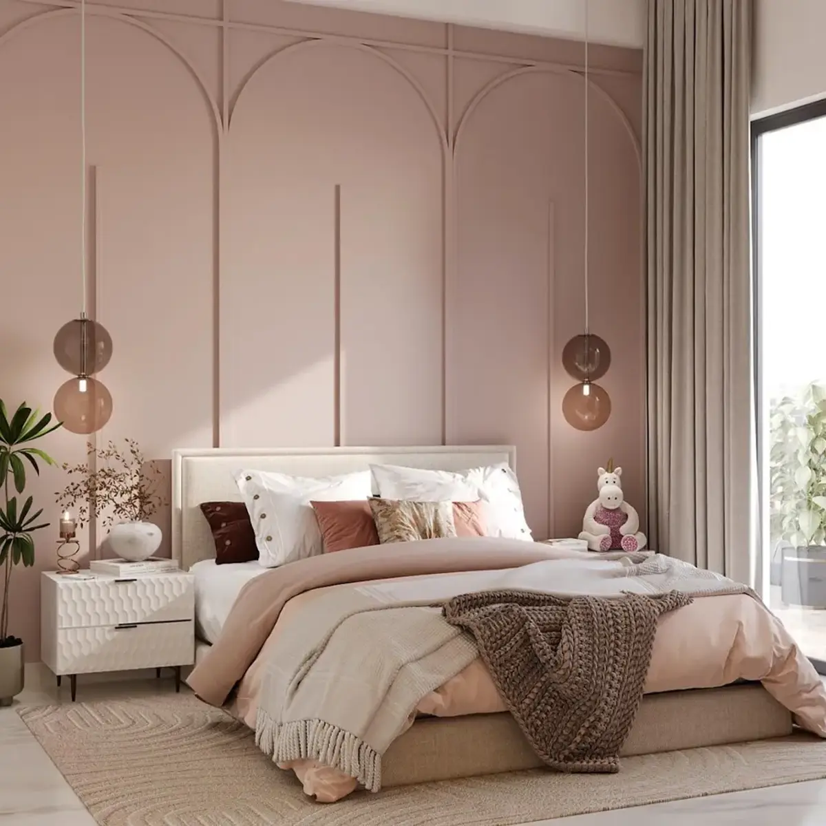 pastel boho kids bedroom with moulding — real Indian home