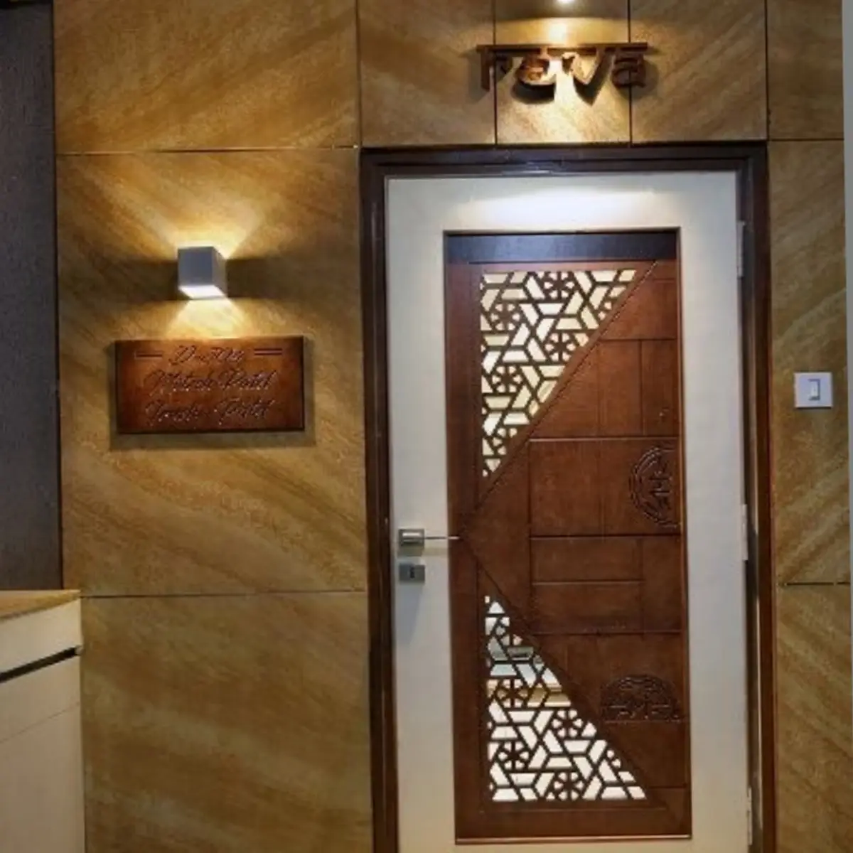 earthy modern indian entrance foyer with main — real Indian home