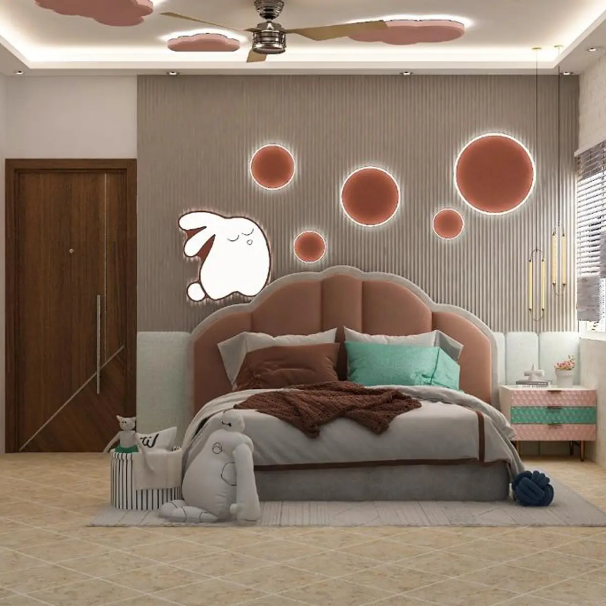 pastel kids bedroom with panelling — real Indian home