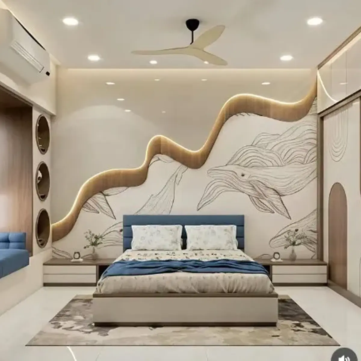 beige kids bedroom with wallpaper — real Indian home