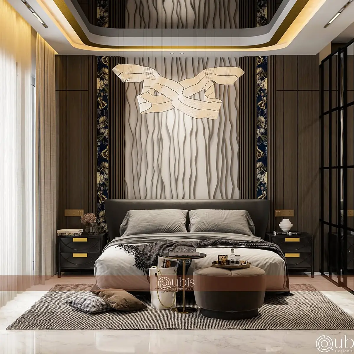 earthy luxury master bedroom with panelling — real Indian home