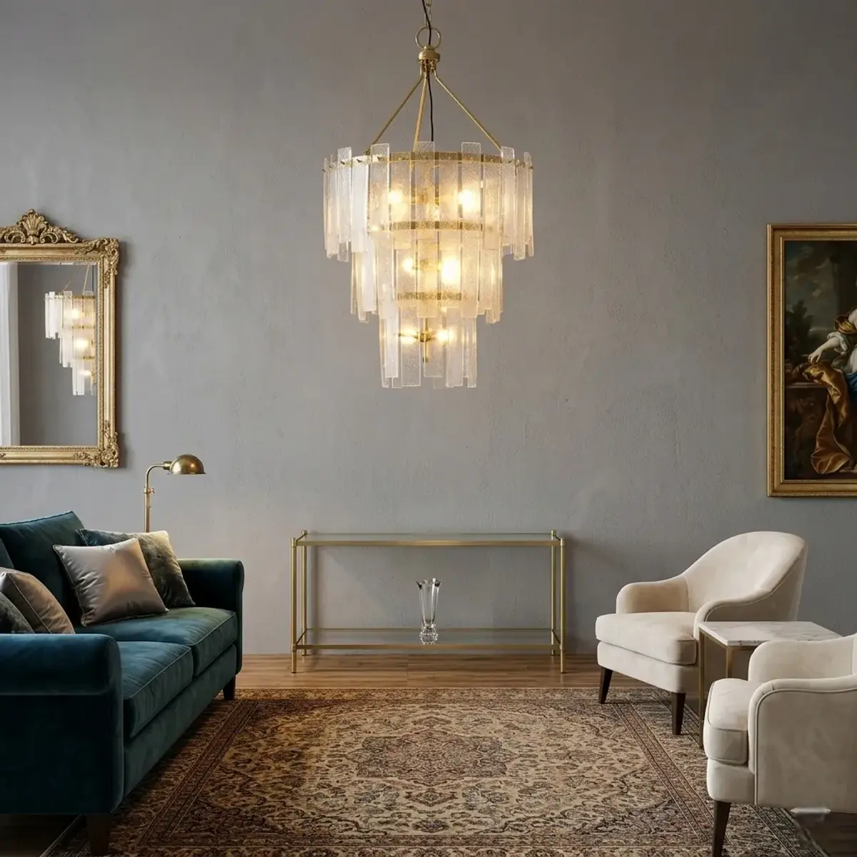 jewel tone traditional living room with pendant — real Indian home