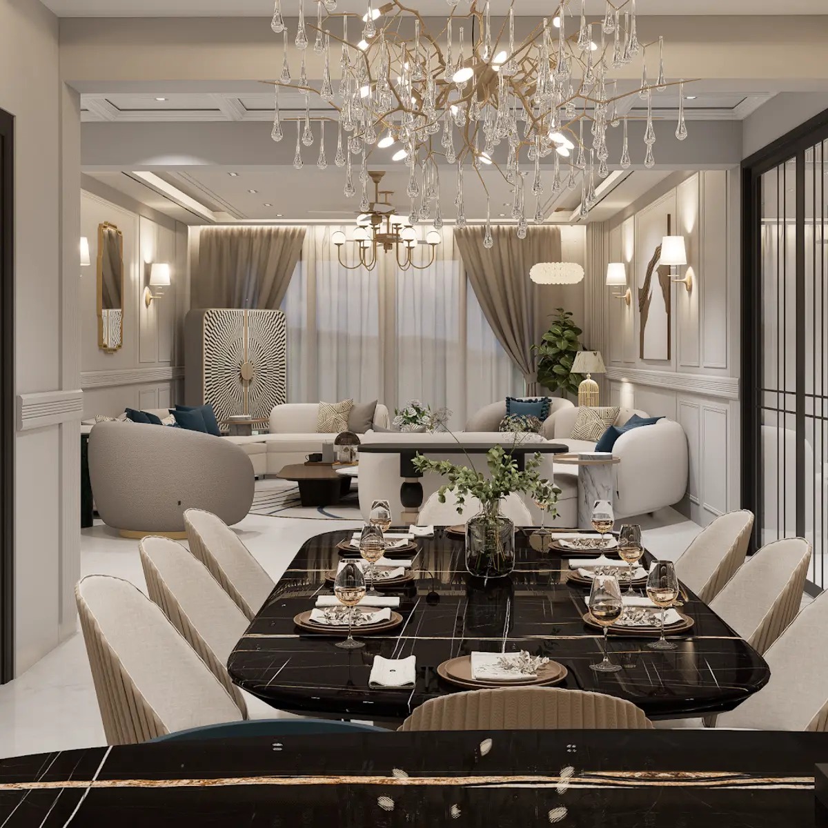 black and white traditional dining room with dining — real Indian home