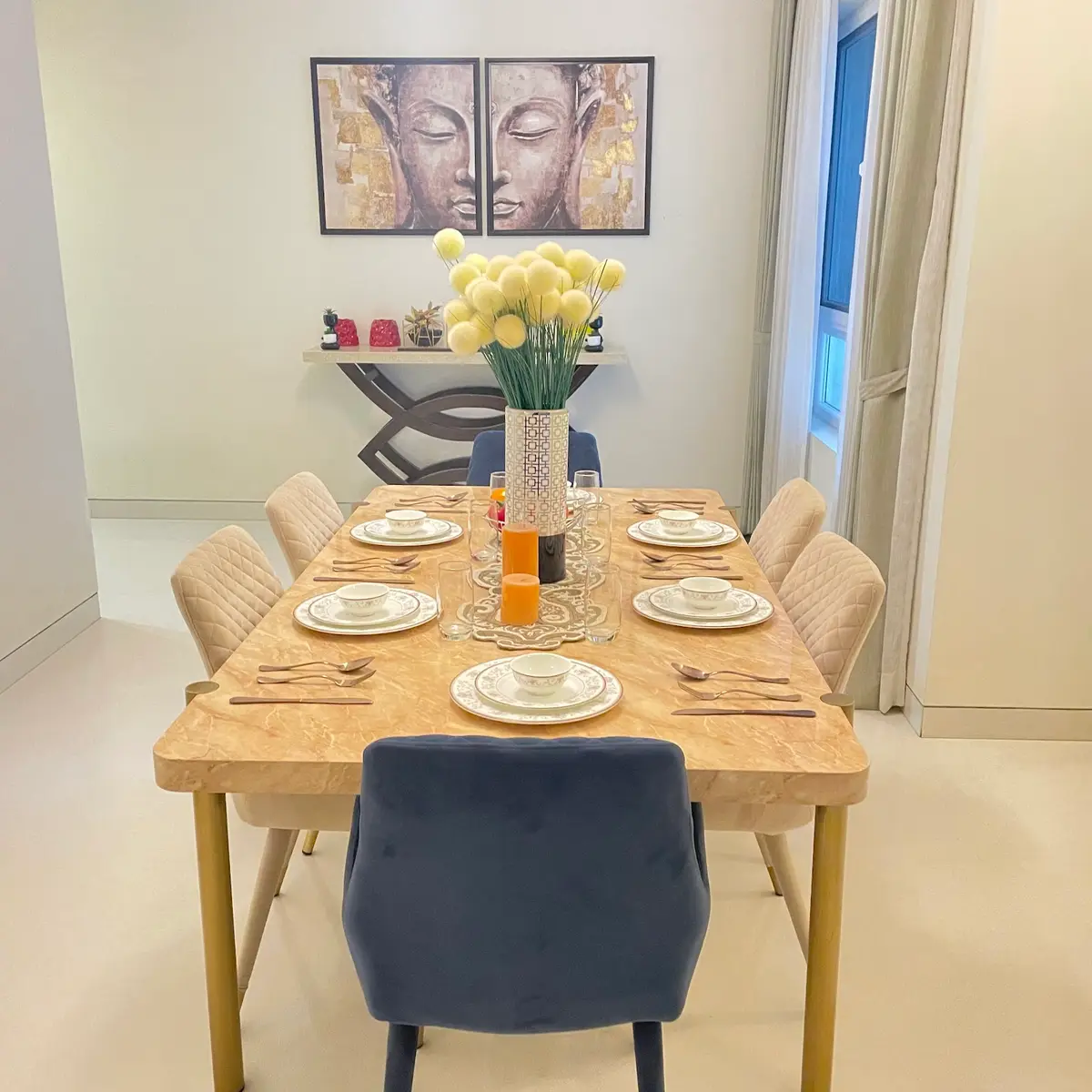 beige modern indian dining room with dining — real Indian home