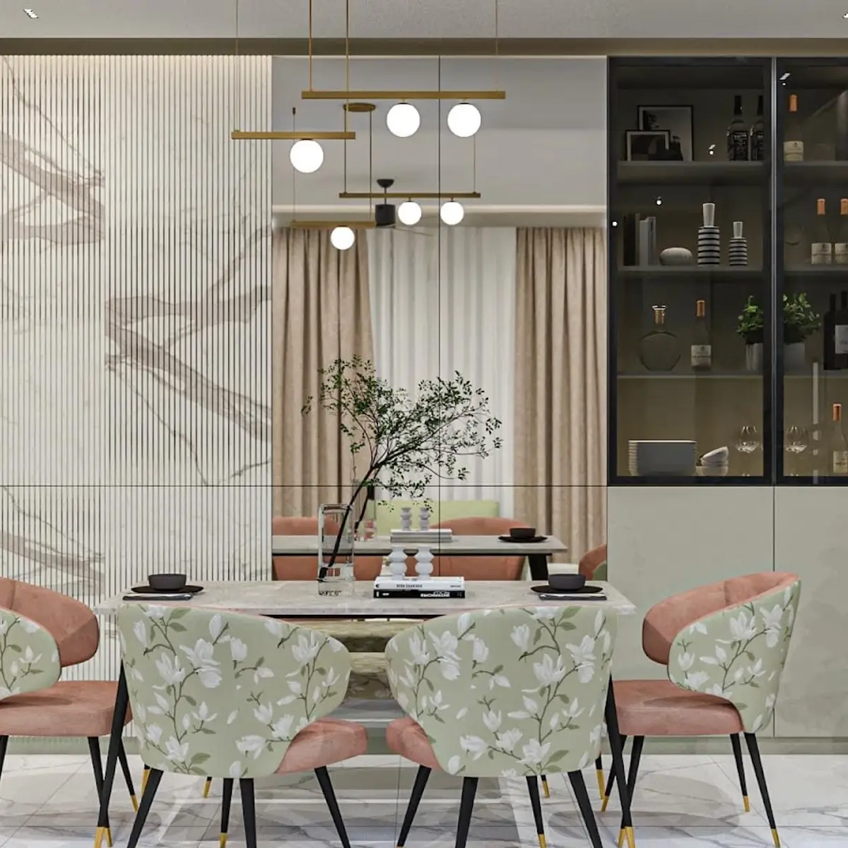 pastel modern indian dining room with crockery — real Indian home