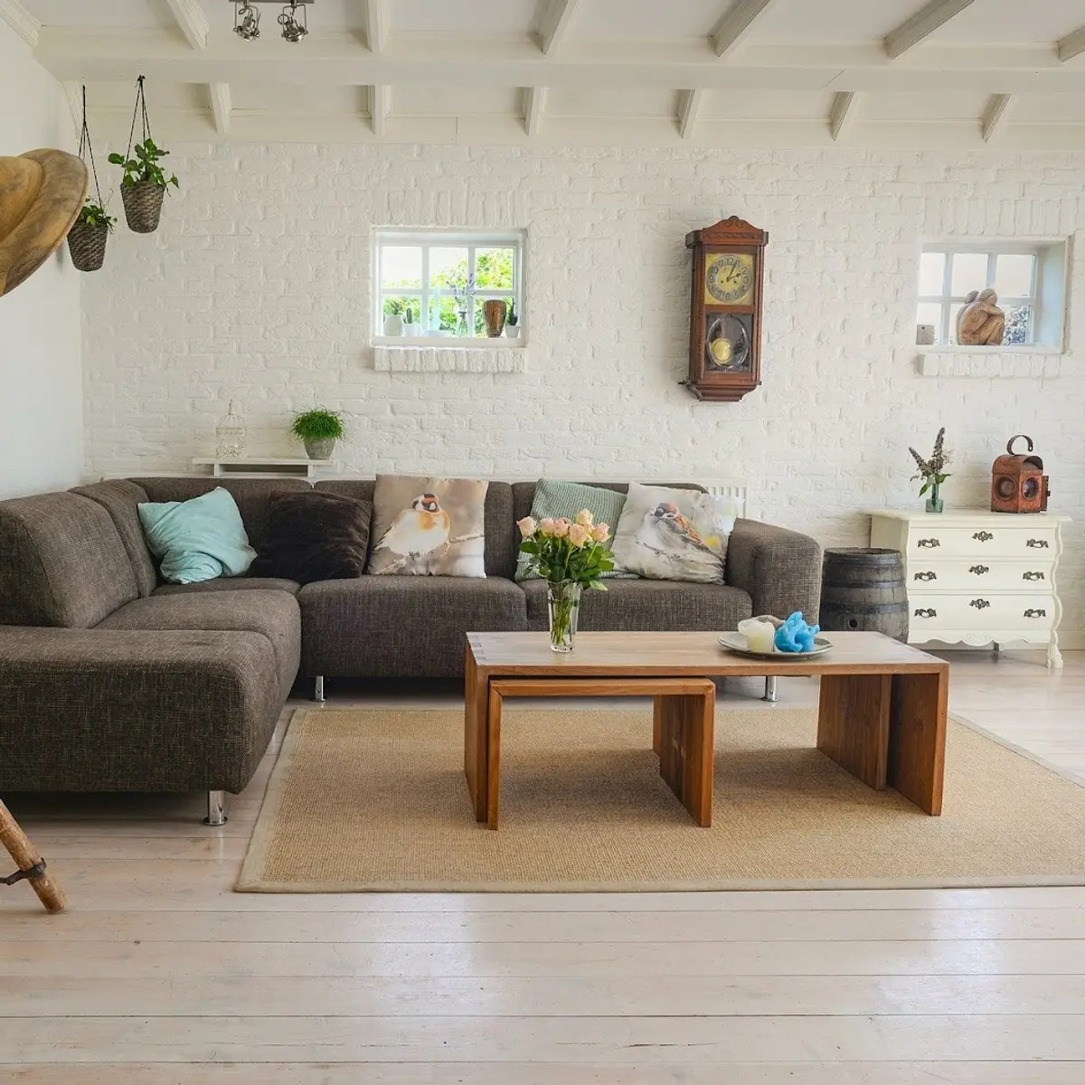 beige boho living room with texture — real Indian home