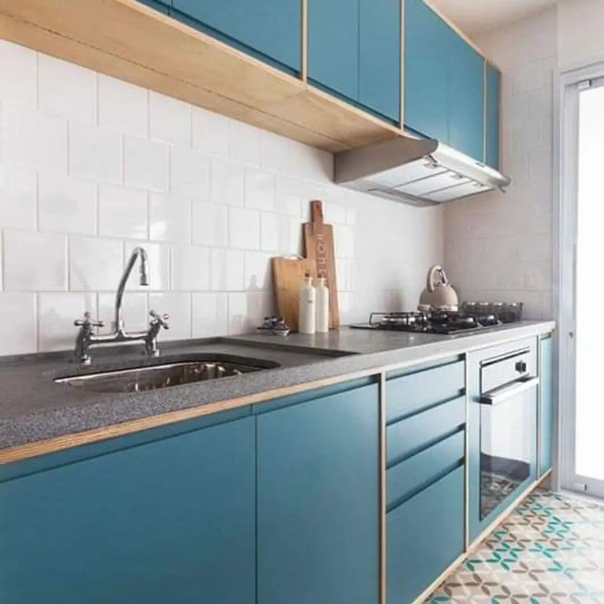 bold colour scandinavian kitchen with layout — real Indian home