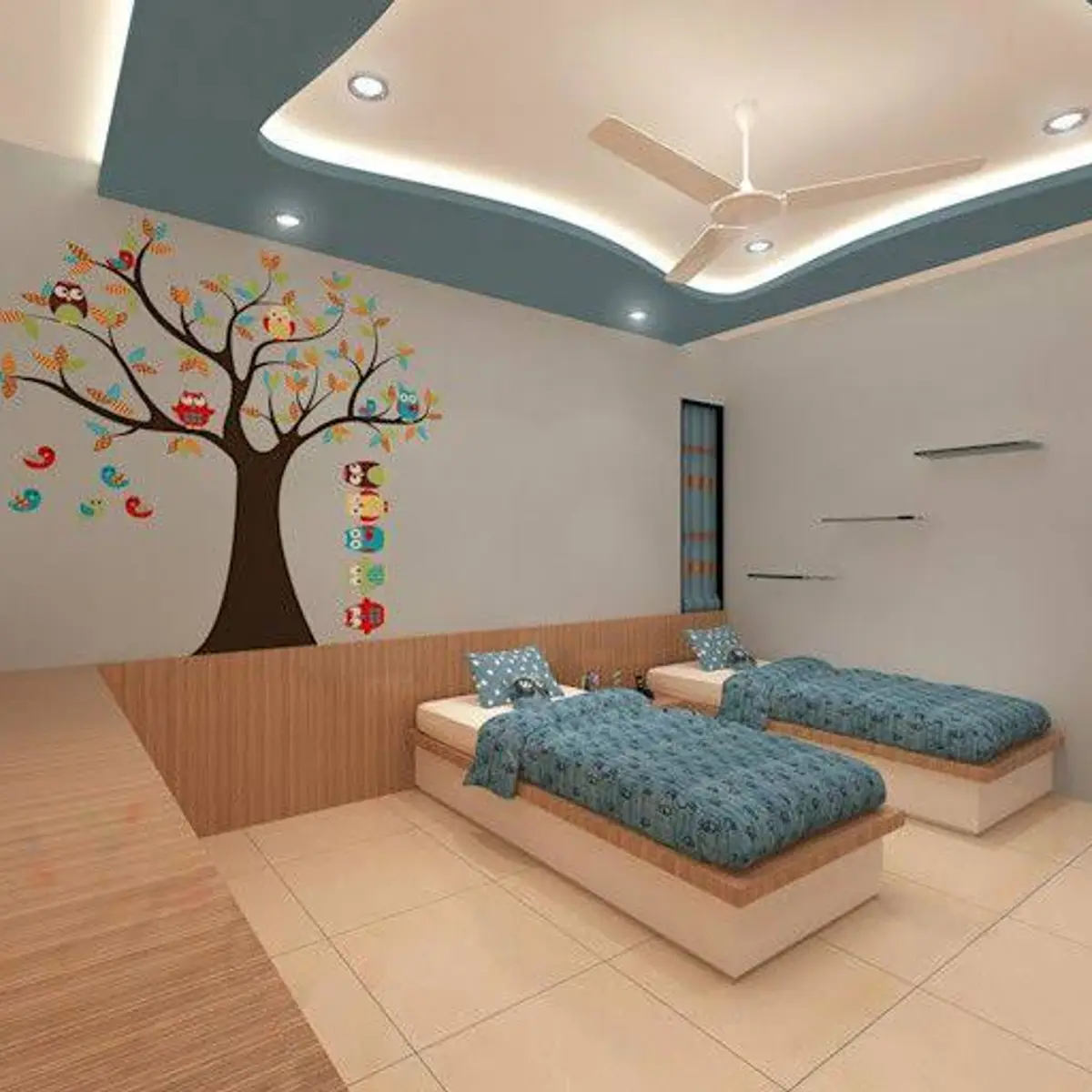 pastel scandinavian kids bedroom with bed — real Indian home