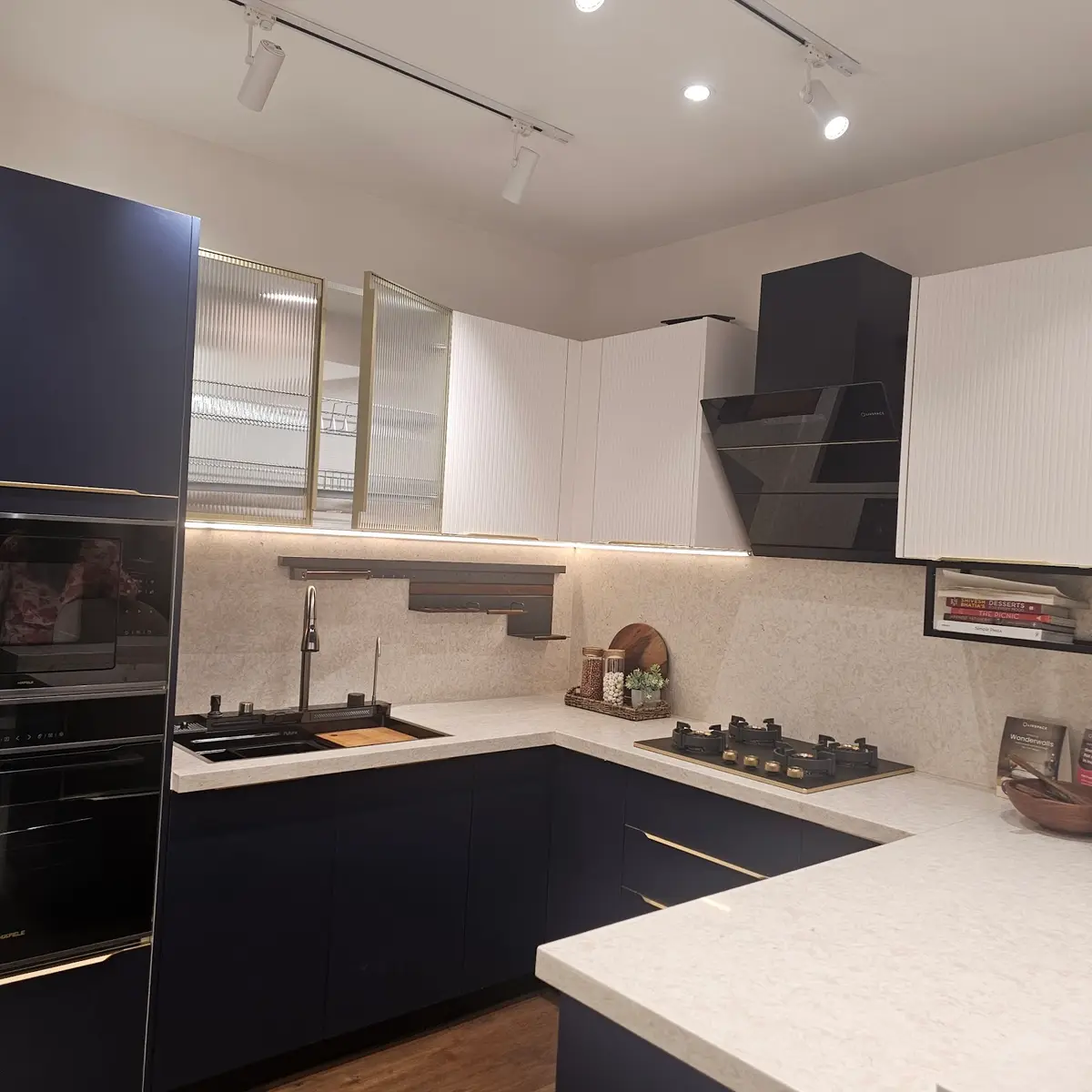 bold colour modern indian kitchen with layout — real Indian home