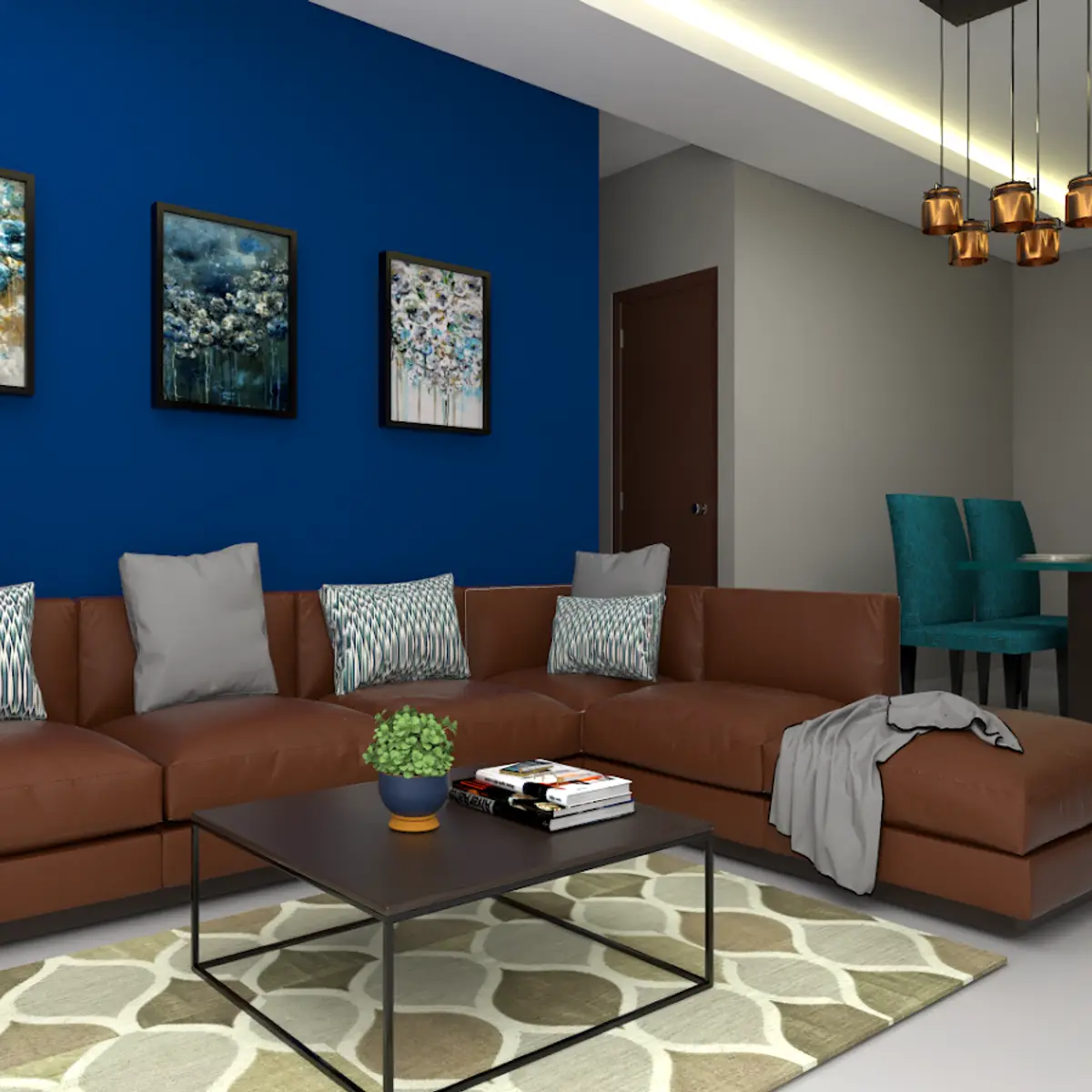 bold colour modern indian living room with paint — real Indian home