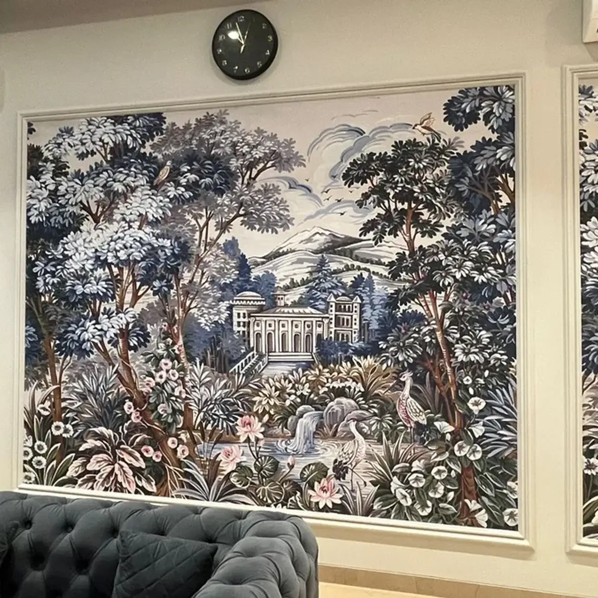 grey traditional living room with wallpaper — real Indian home