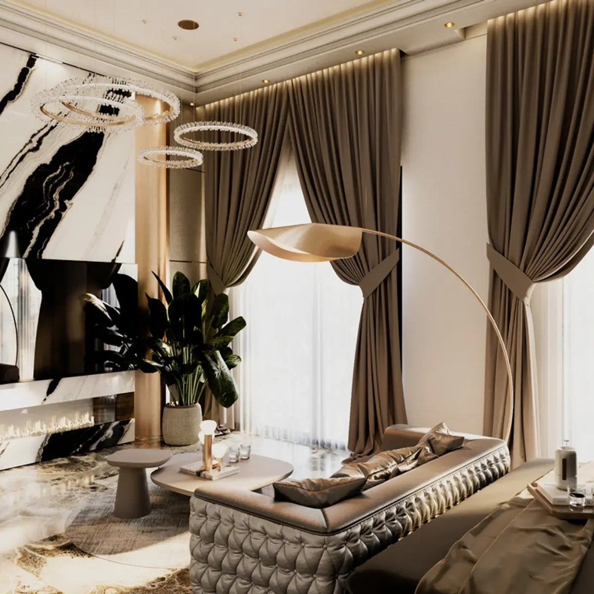 jewel tone luxury master bedroom with cladding — real Indian home