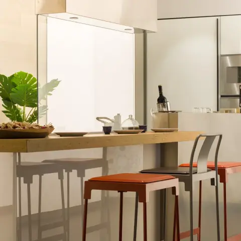 bold colour modern minimalist kitchen with layout — real Indian home