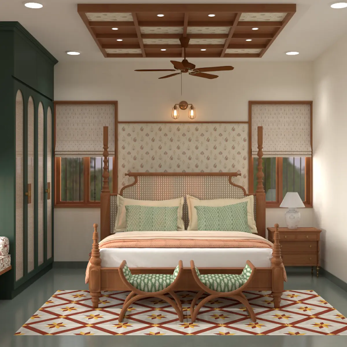 earthy traditional master bedroom with wardrobe — real Indian home