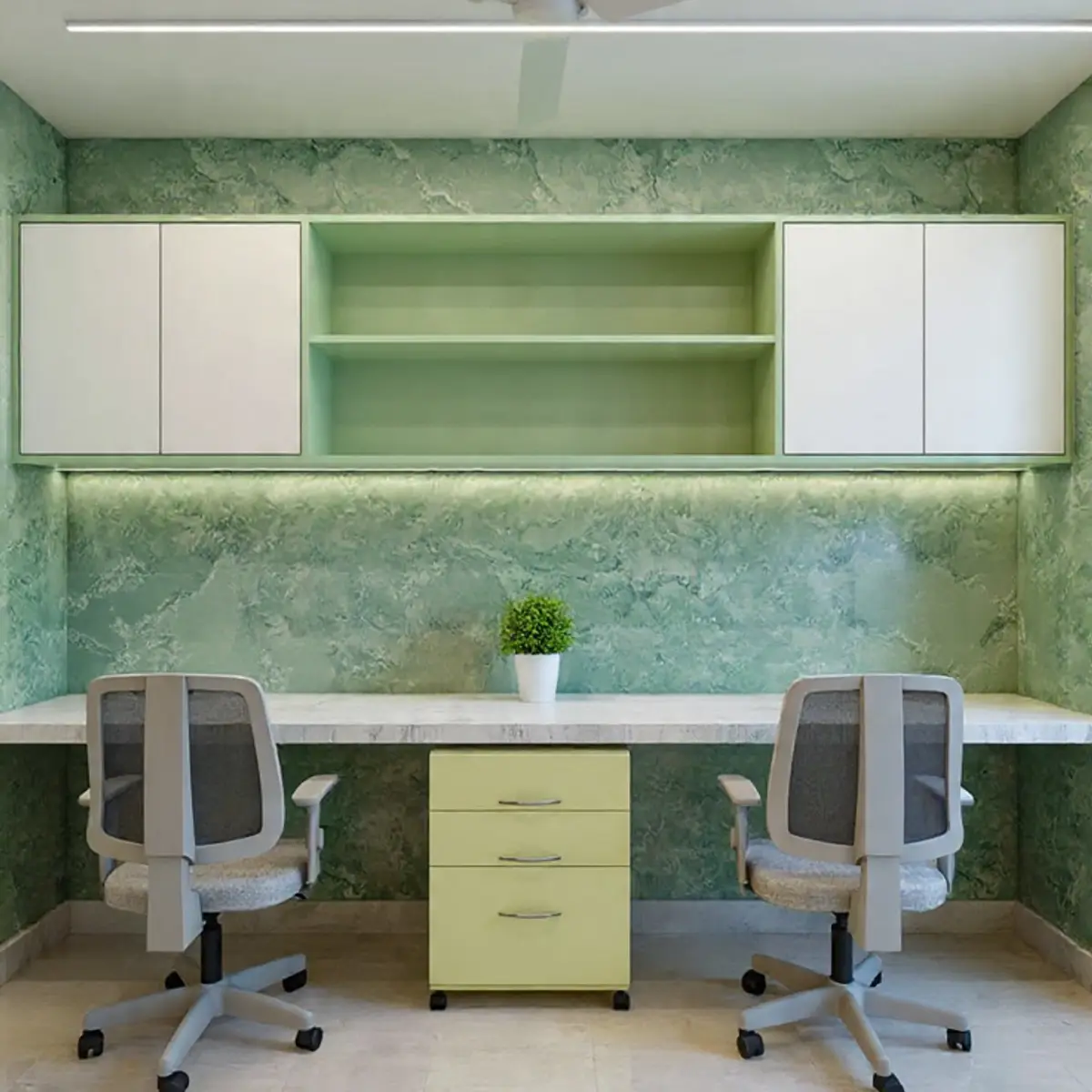 pastel modern minimalist study room with study — real Indian home