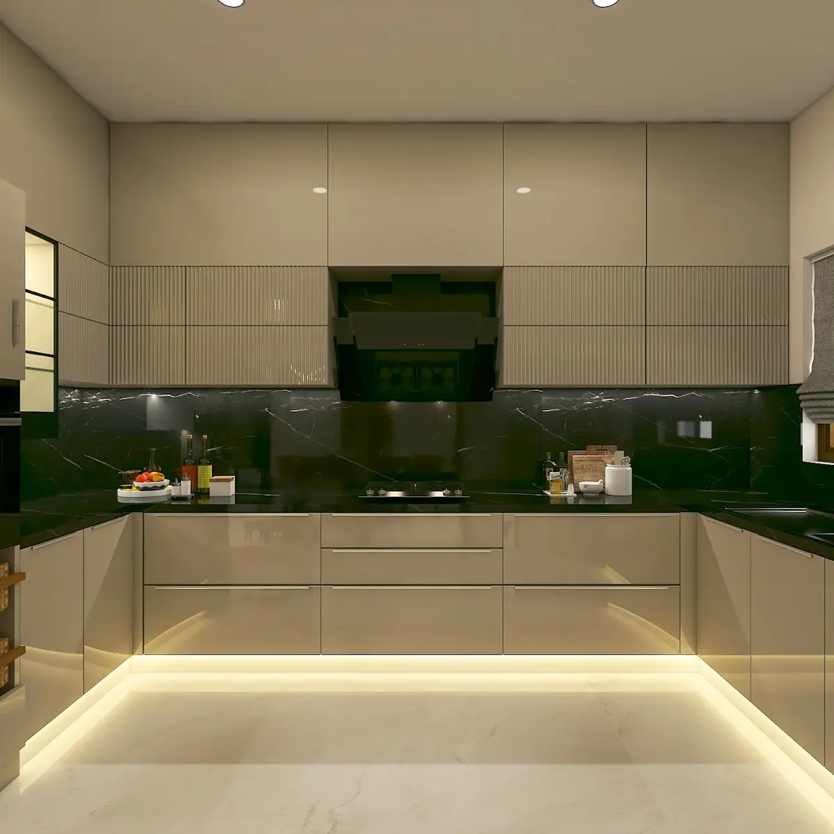 beige modern minimalist kitchen with layout — real Indian home
