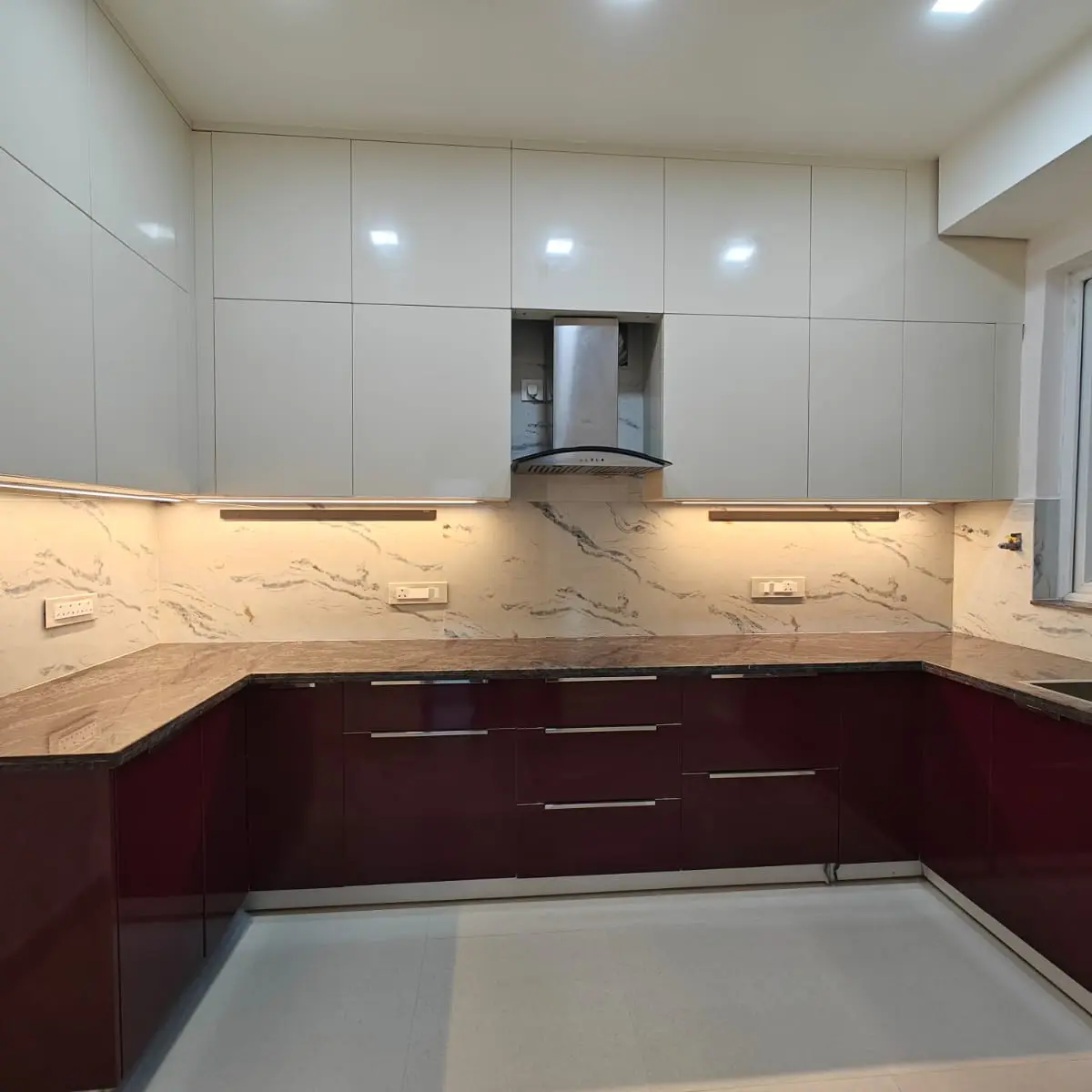jewel tone modern indian kitchen with layout — real Indian home