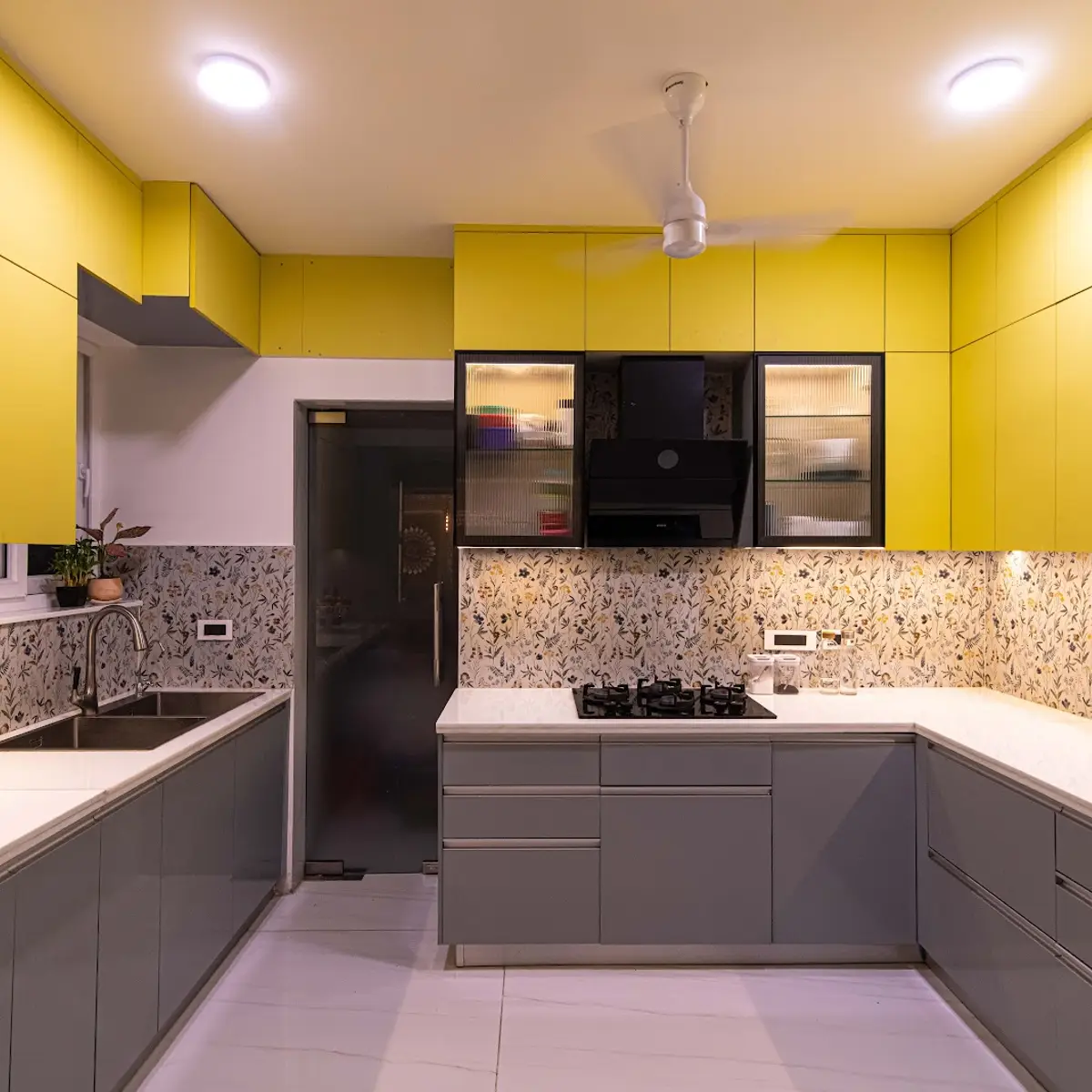 bold colour modern indian kitchen with layout — real Indian home