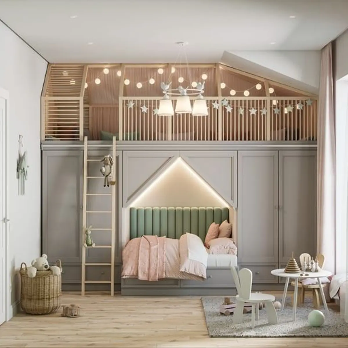 pastel scandinavian kids bedroom with bed — real Indian home