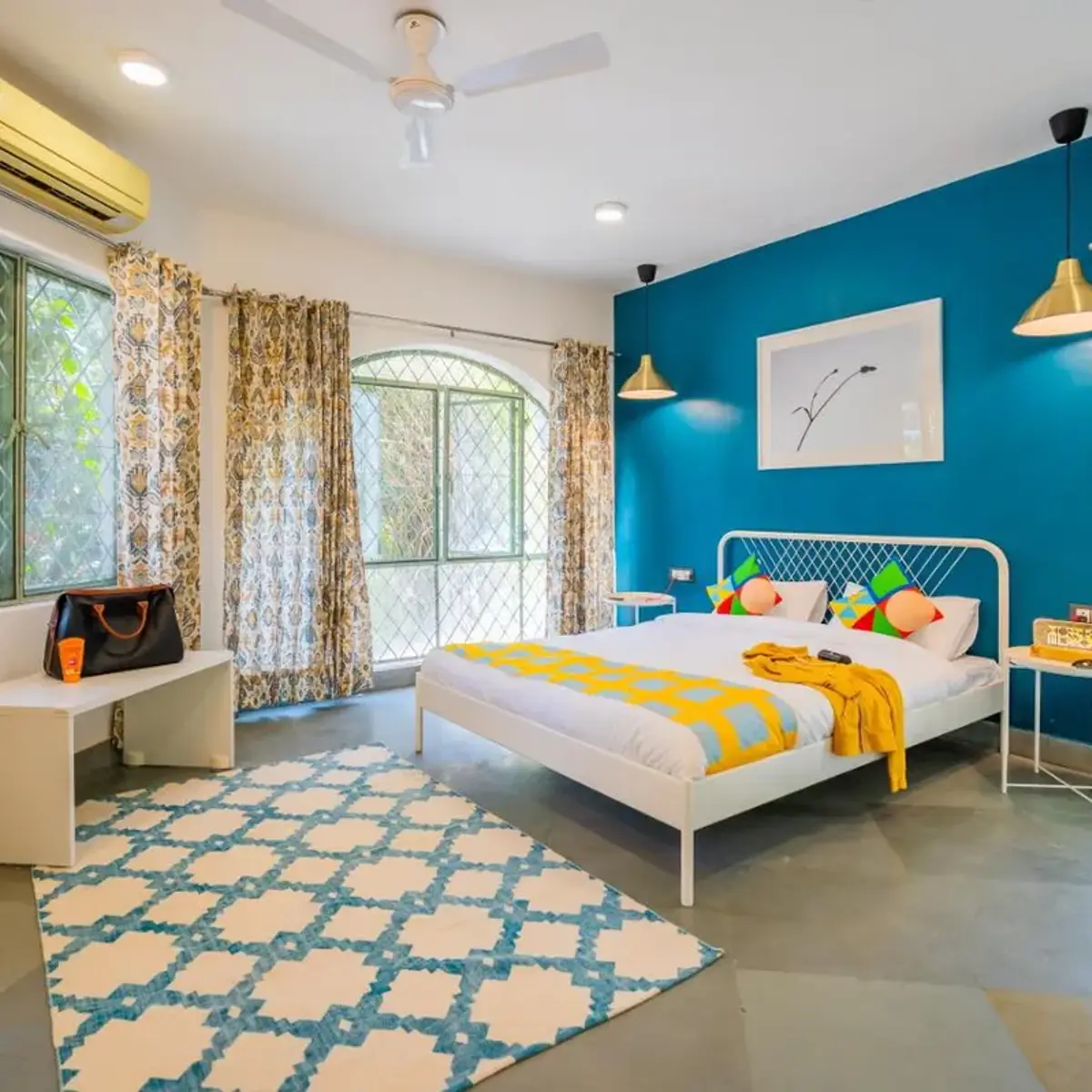 bold colour boho master bedroom with paint — real Indian home