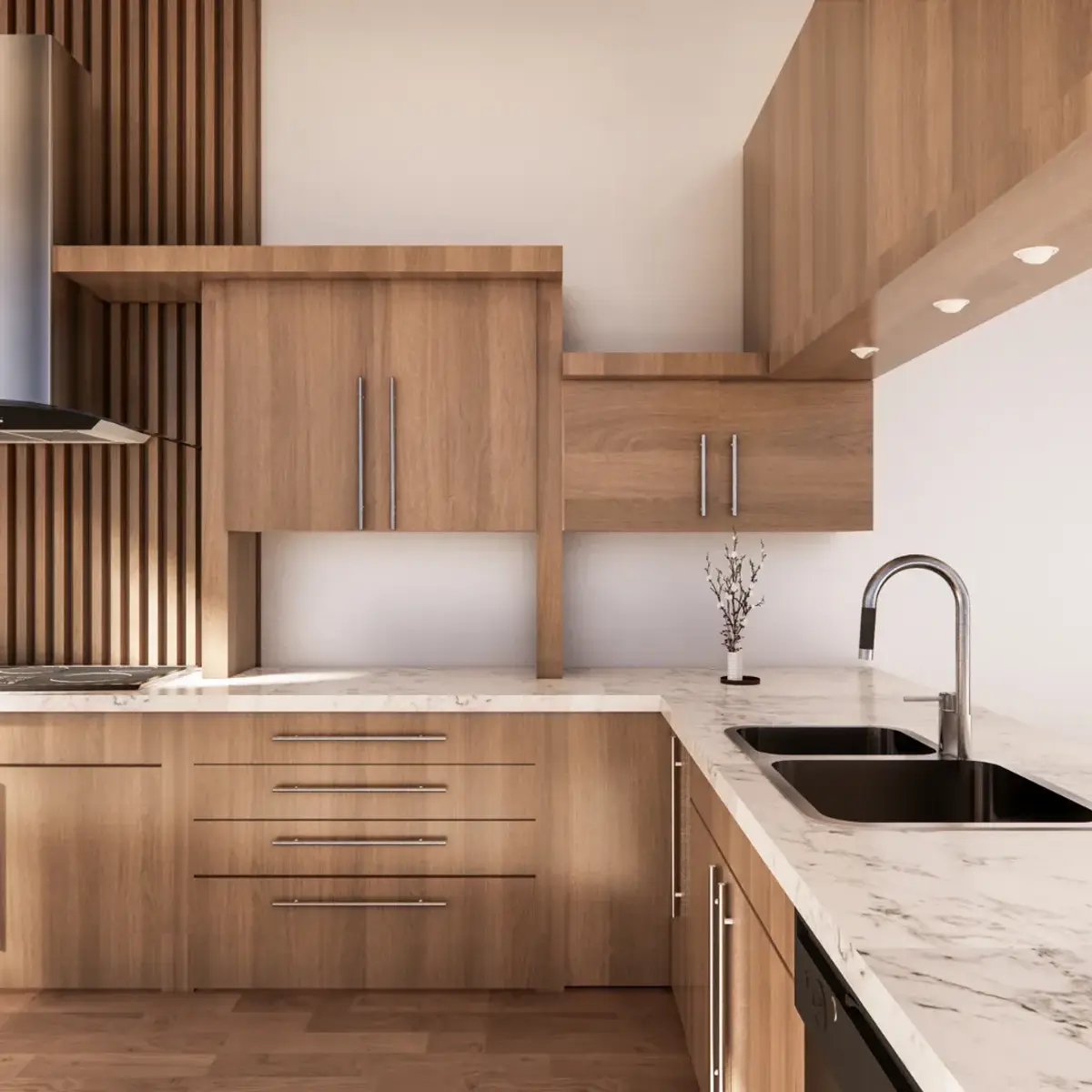 beige scandinavian kitchen with layout — real Indian home