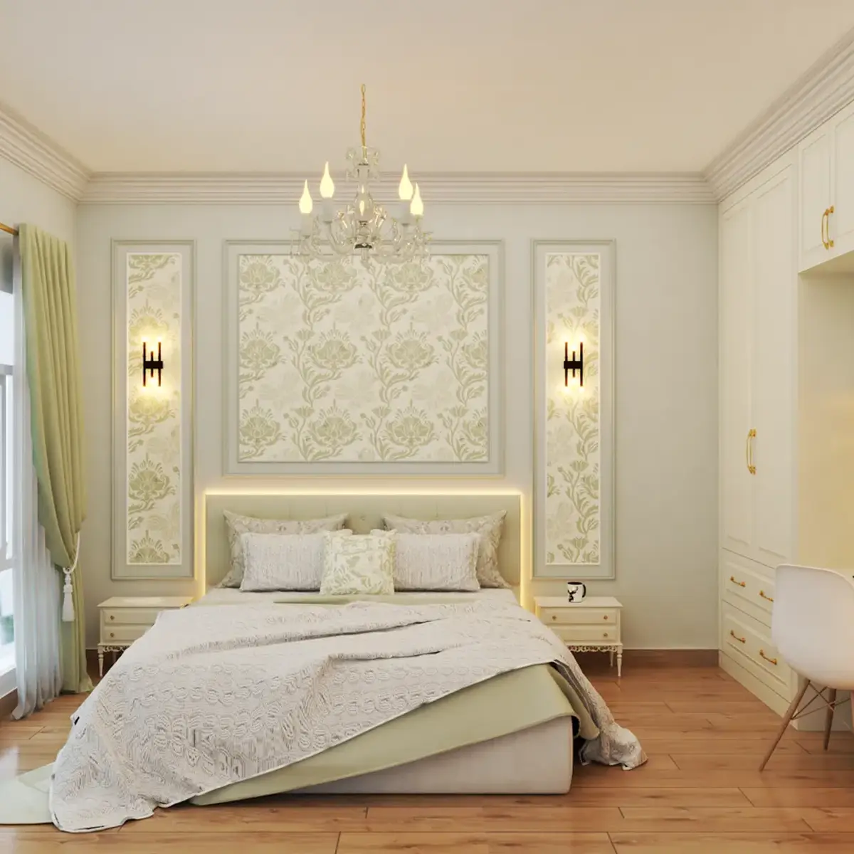 pastel traditional master bedroom with wardrobe — real Indian home