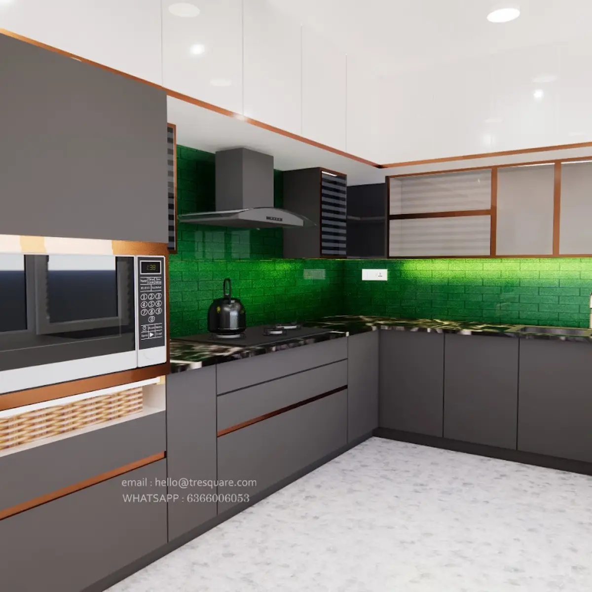 bold colour modern indian kitchen with layout — real Indian home