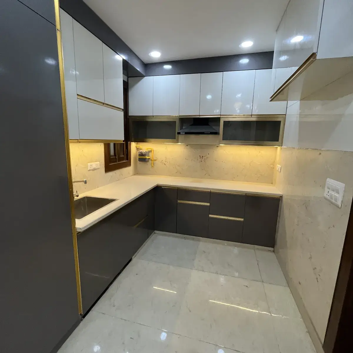 grey modern indian kitchen with layout — real Indian home
