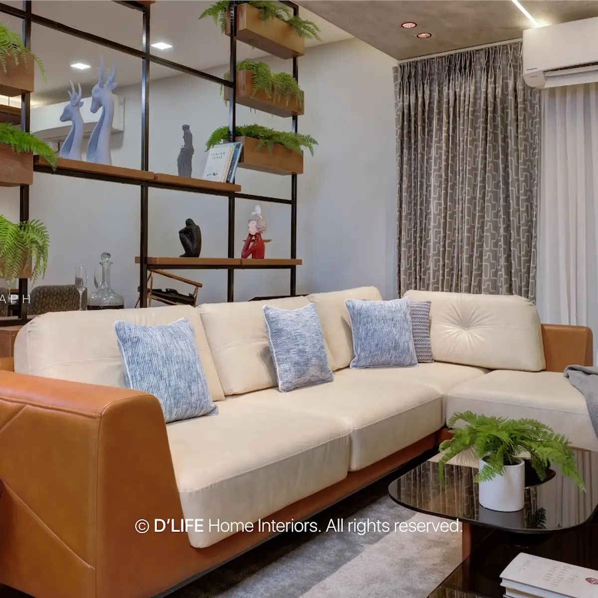 beige industrial living room with seating — real Indian home