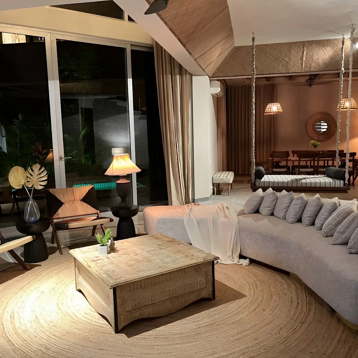 earthy boho living room with seating — real Indian home