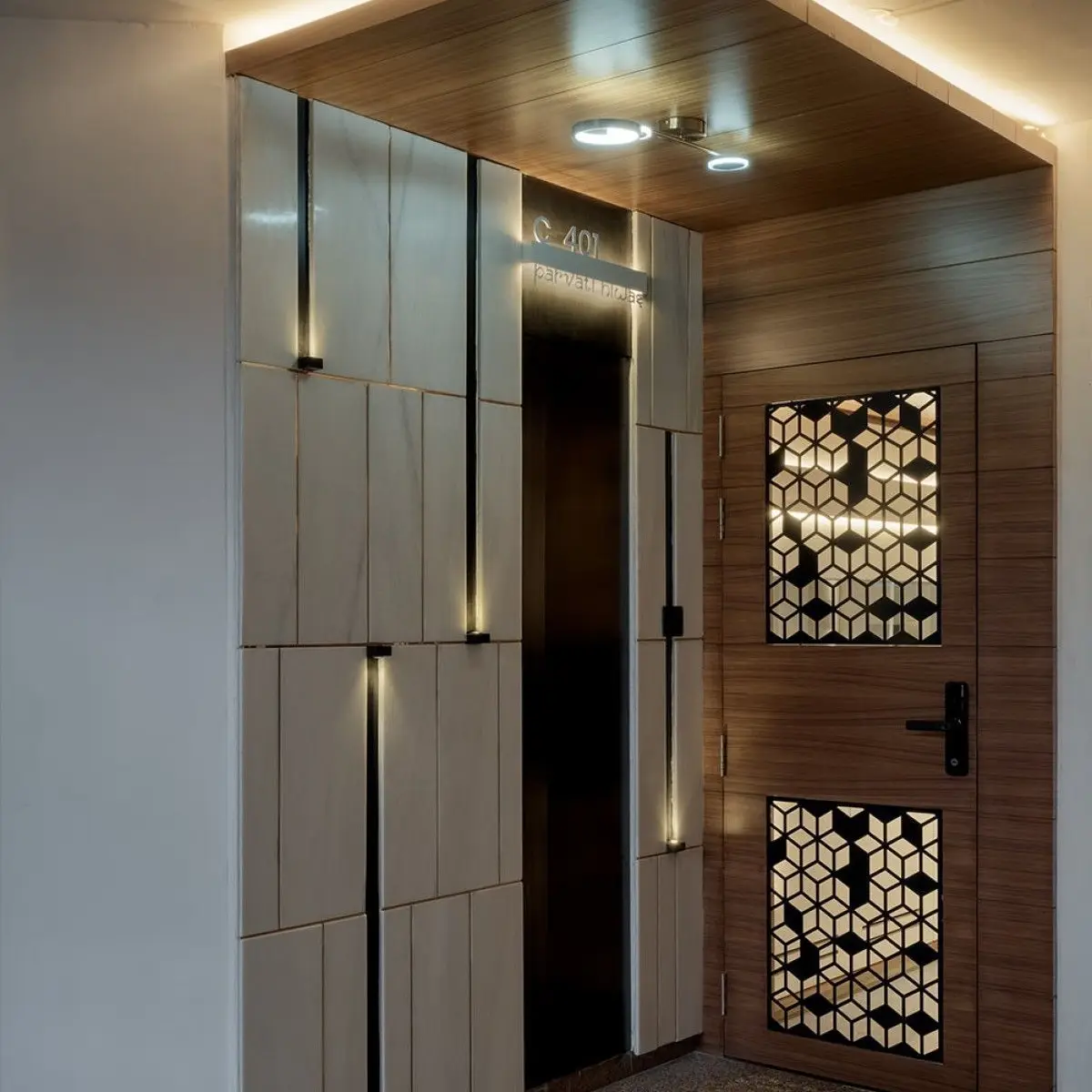 beige modern indian entrance foyer with main — real Indian home