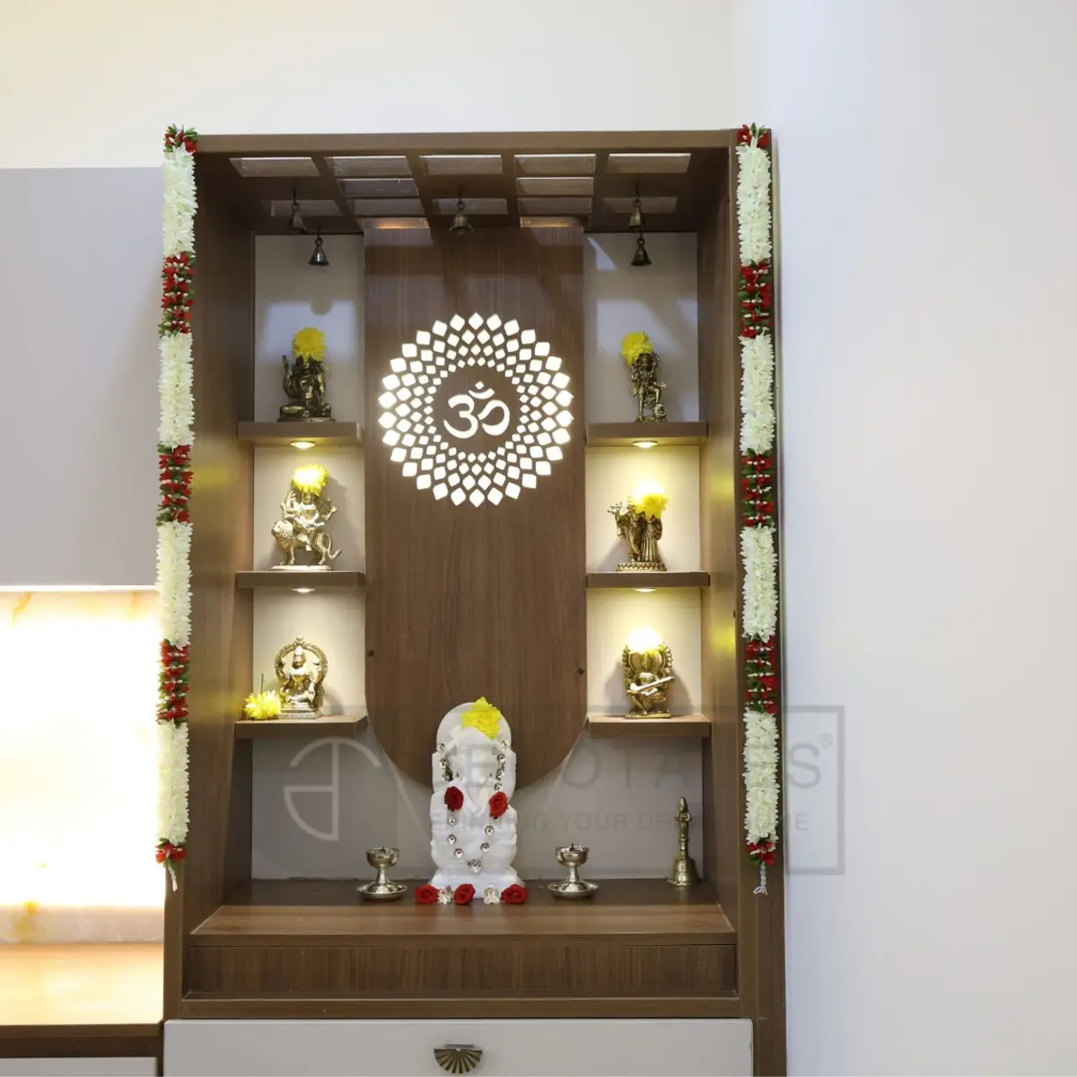 earthy traditional pooja room with pooja — real Indian home