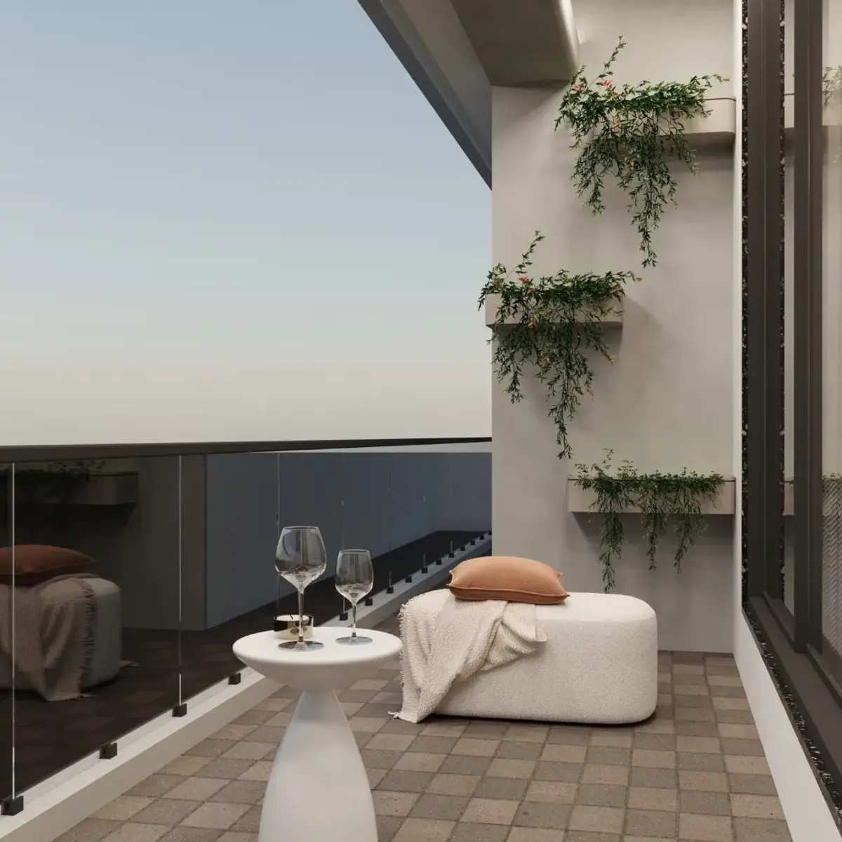 beige modern minimalist balcony with balcony — real Indian home