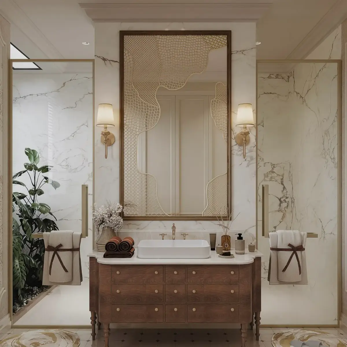 beige traditional bathroom with vanity — real Indian home
