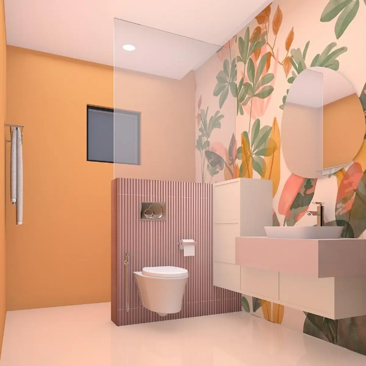 bold colour boho bathroom with vanity — real Indian home