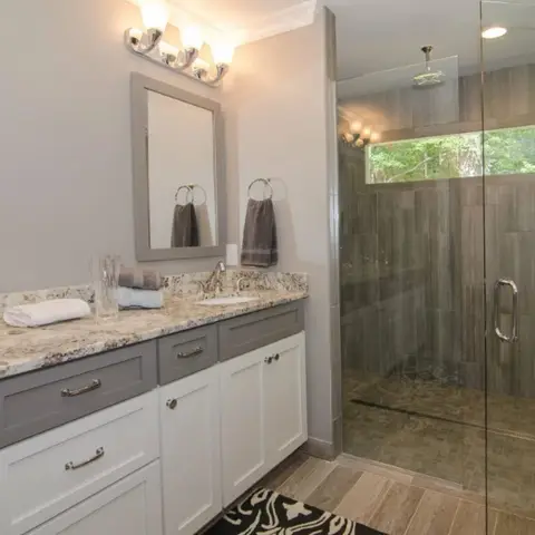beige traditional bathroom with vanity — real Indian home
