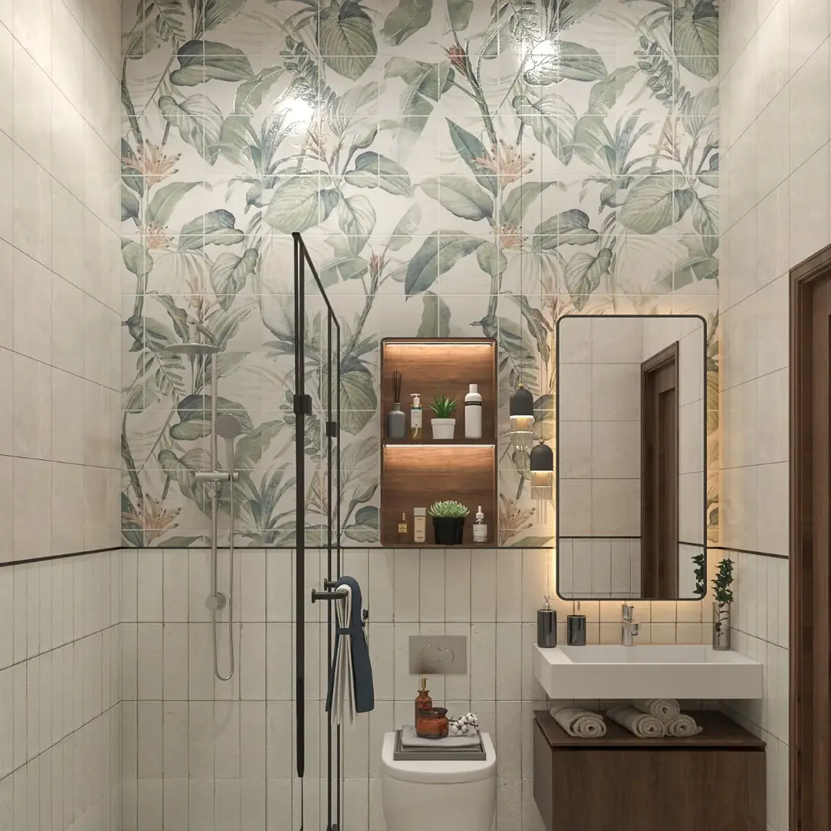 earthy boho bathroom with vanity — real Indian home