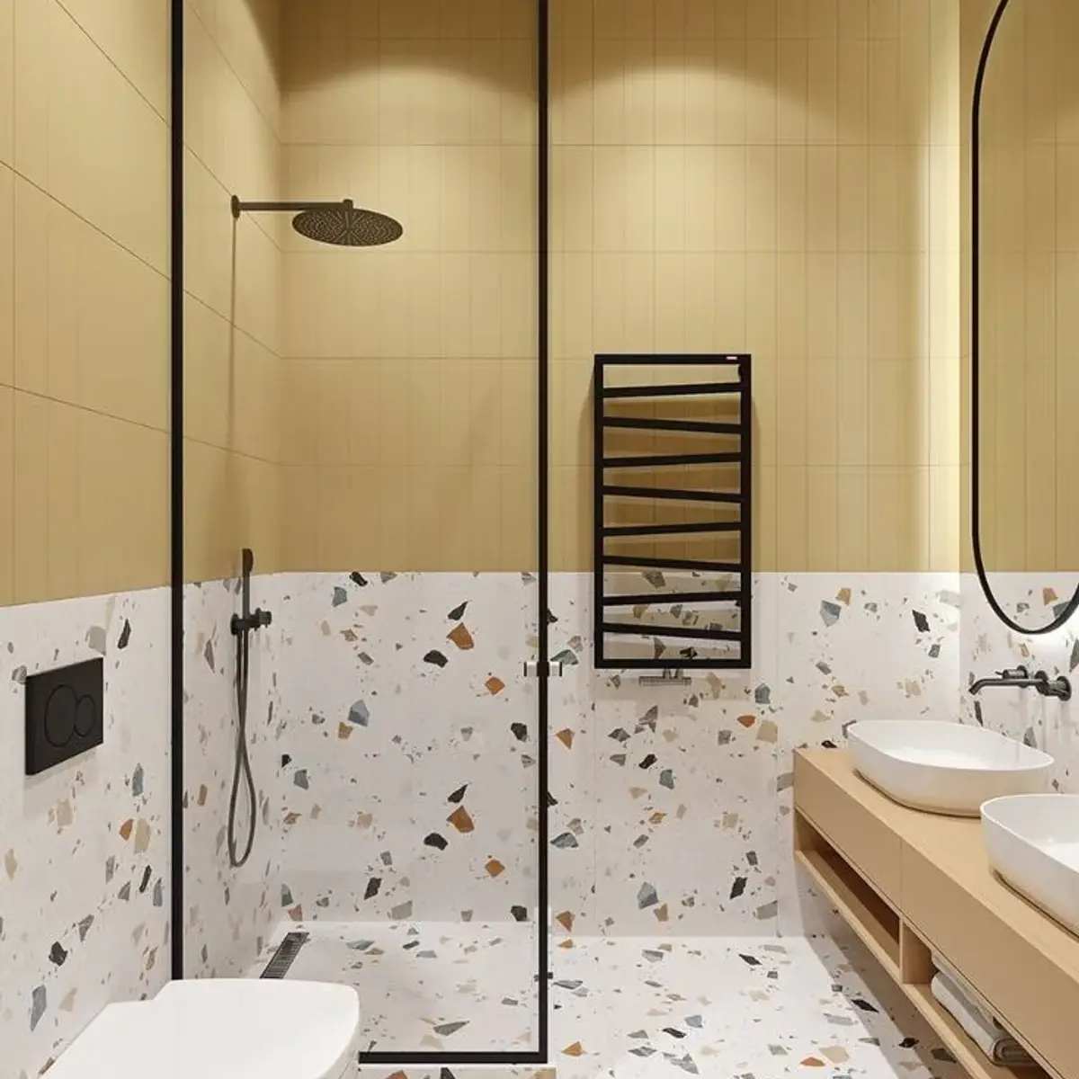 bold colour modern minimalist bathroom with tiles — real Indian home