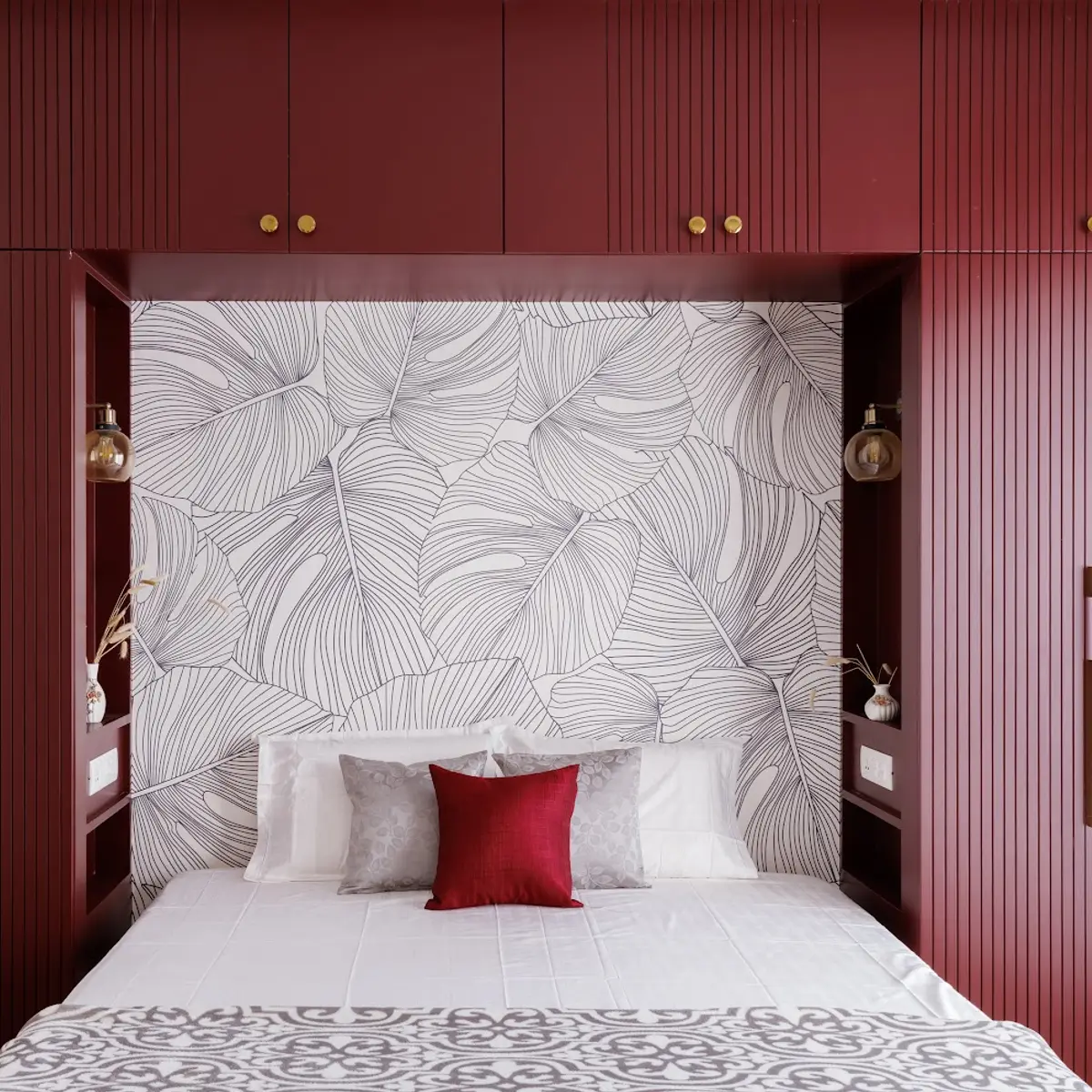 jewel tone luxury master bedroom with wardrobe — real Indian home