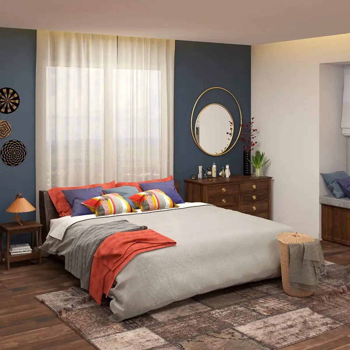 earthy boho master bedroom with paint — real Indian home