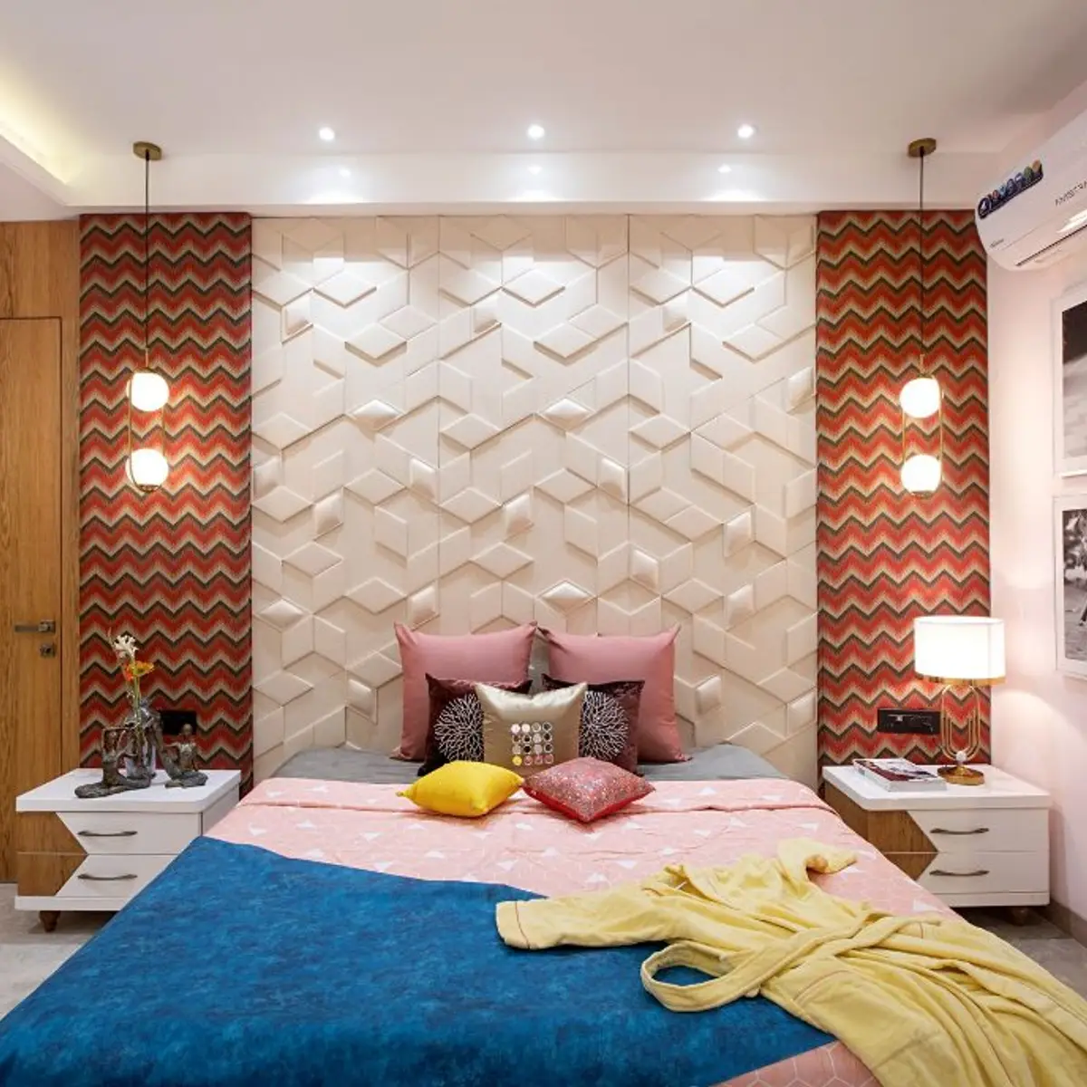 bold colour boho kids bedroom with wallpaper — real Indian home