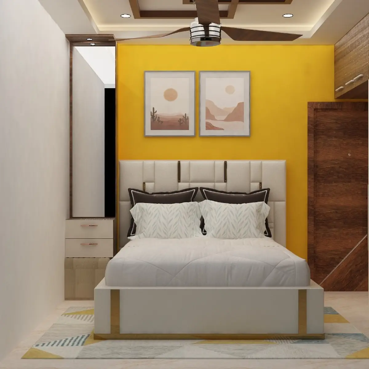 bold colour modern indian master bedroom with cove — real Indian home