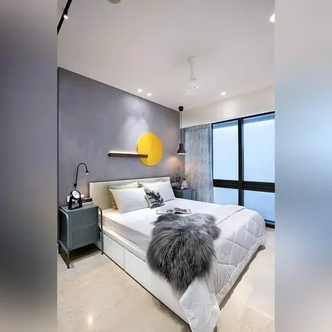 bold colour modern minimalist master bedroom with texture — real Indian home